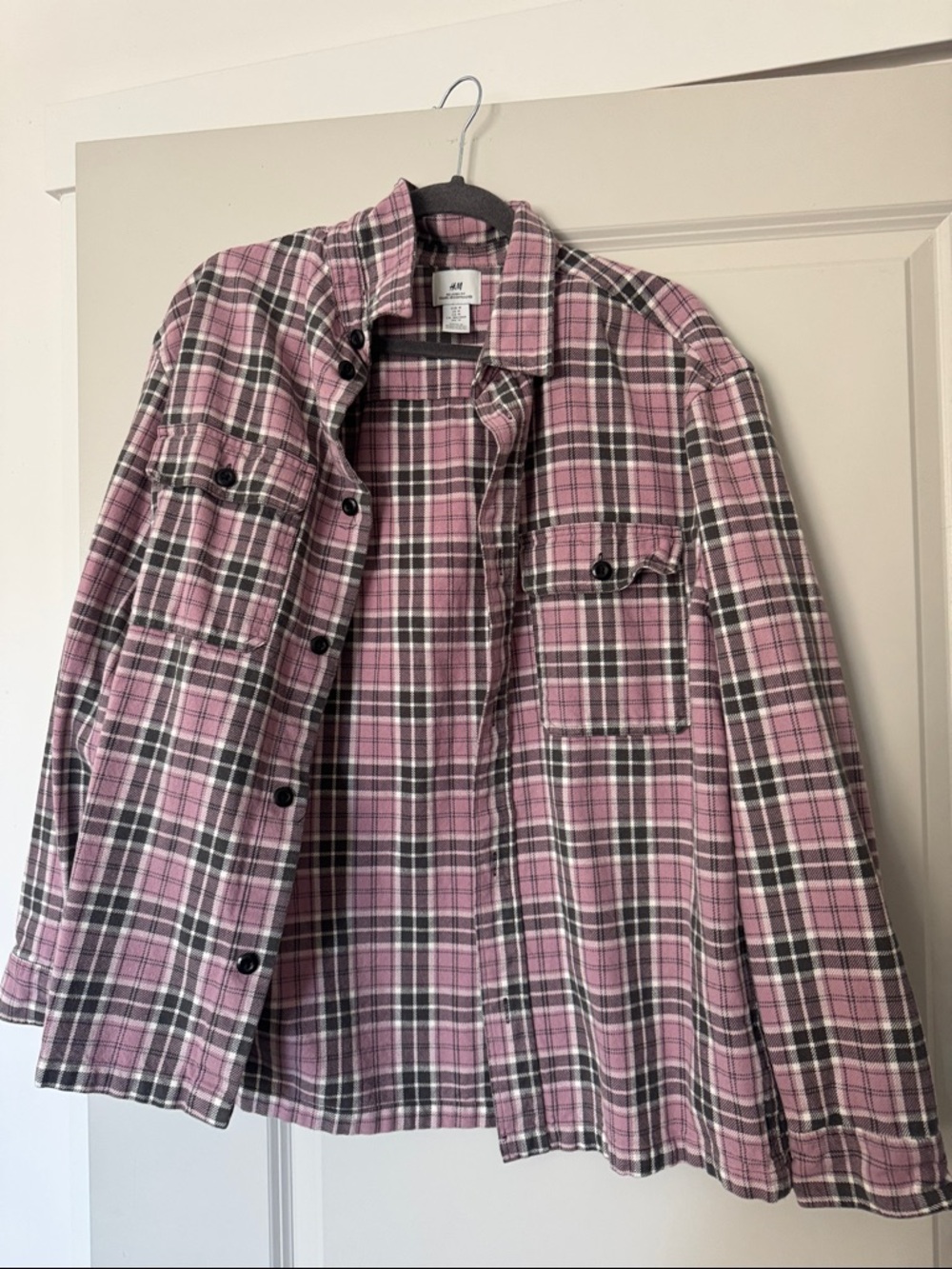 H&M Pink and Black Plaid Button-Down Shirt
